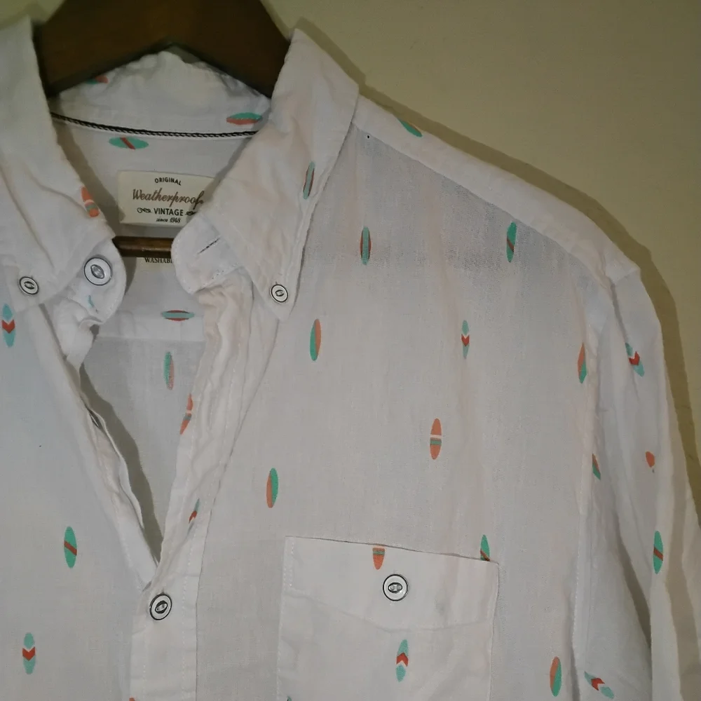 Weatherproof Vintage Original Linen Button Down Shirt Mens‎ Medium Surfboards